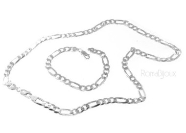 NSA|ARGENTO 925 : Collana o Bracciale uomo catena da 7,5 mm figaro 3 + 1 sbiancata