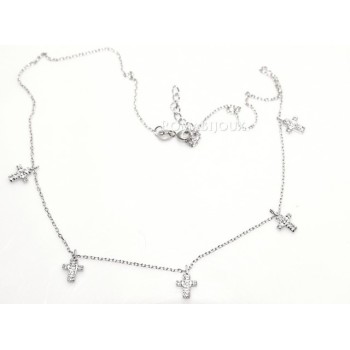 NSA|Argento 925 : Collana Collier donna 5 pendenti a giro croce con pavè zirconi aquamarine light