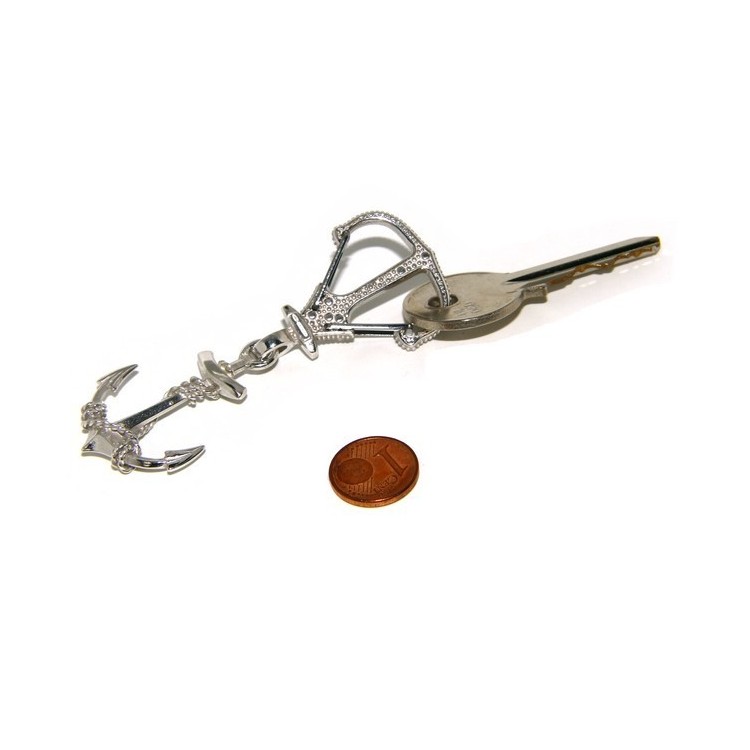 NSA|Portachiavi uomo o donna KeyRing ancora doppio realizzato a mano , tutto Argento 925 massiccio 16,40 gr - marina