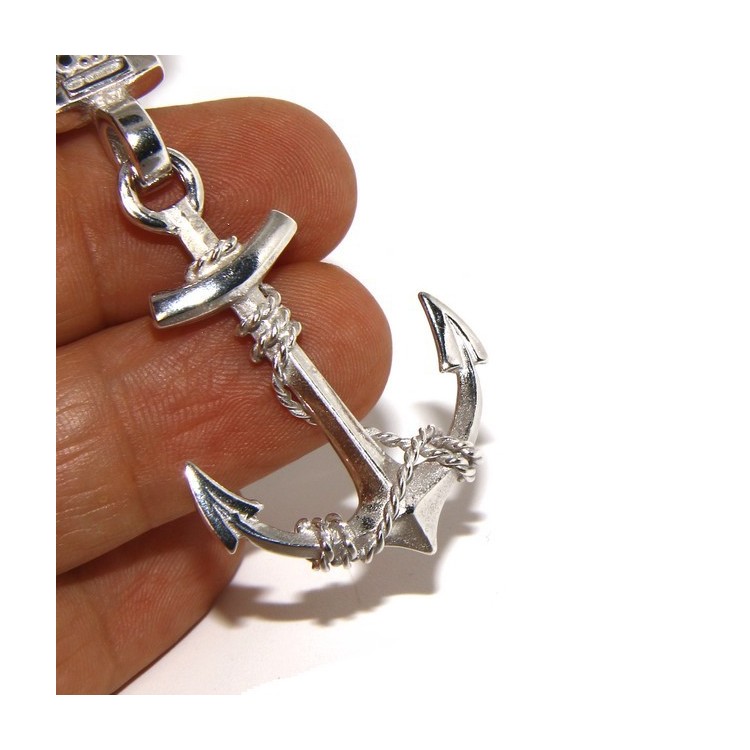 NSA|Portachiavi uomo o donna KeyRing ancora doppio realizzato a mano , tutto Argento 925 massiccio 16,40 gr - marina