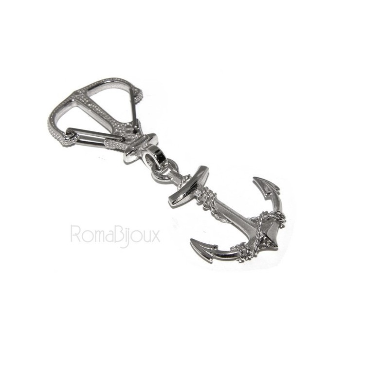 NSA|Portachiavi uomo o donna KeyRing ancora doppio realizzato a mano , tutto Argento 925 massiccio 16,40 gr - marina