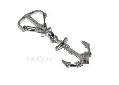 NSA|Portachiavi uomo o donna KeyRing ancora doppio realizzato a mano , tutto Argento 925 massiccio 16,40 gr - marina