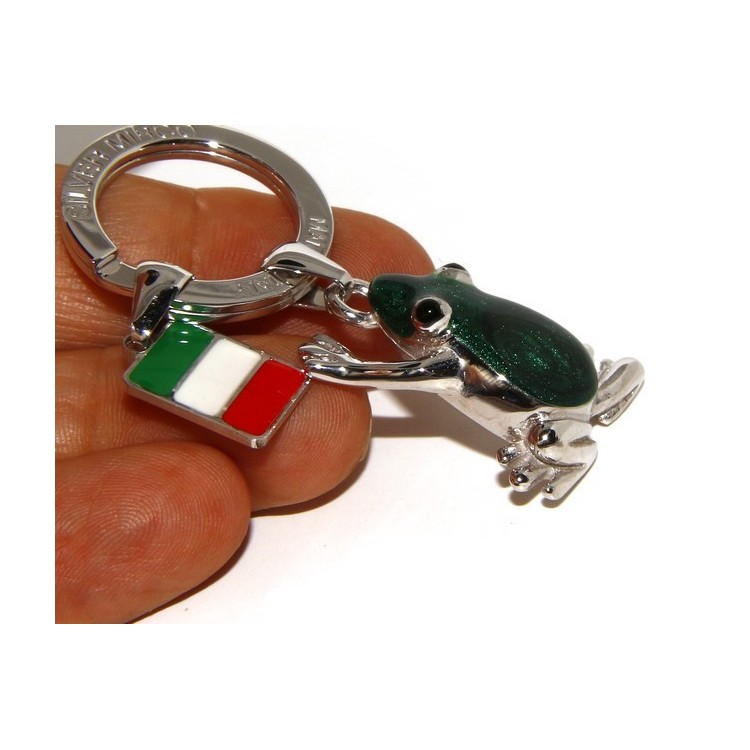 NSA|Portachiavi uomo o donna KeyRing rana frog smalto a fuoco realizzato a mano , tutto Argento 925 17,80 gr - amuleto