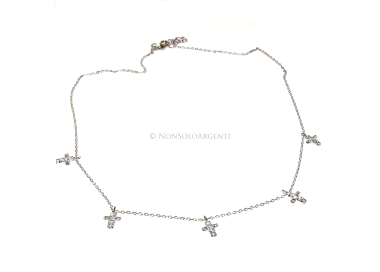 NSA|Argento 925 : Collana Collier donna 5 pendenti a giro croce con pavè zirconi aquamarine light