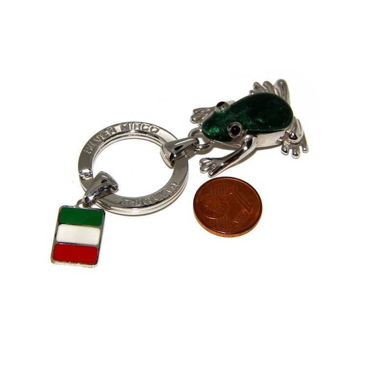NSA|Portachiavi uomo o donna KeyRing rana frog smalto a fuoco realizzato a mano , tutto Argento 925 17,80 gr - amuleto