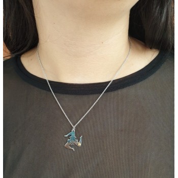 NSA|Italian steel: Necklace Trinacria, Triscele, Sicily with golden point laser cut and round neck