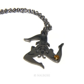 NSA|Italian steel: Necklace Trinacria, Triscele, Sicily with golden point laser cut and round neck