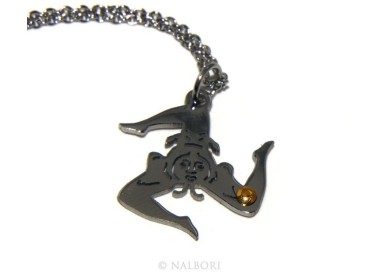 NSA|Italian steel: Necklace Trinacria, Triscele, Sicily with golden point laser cut and round neck