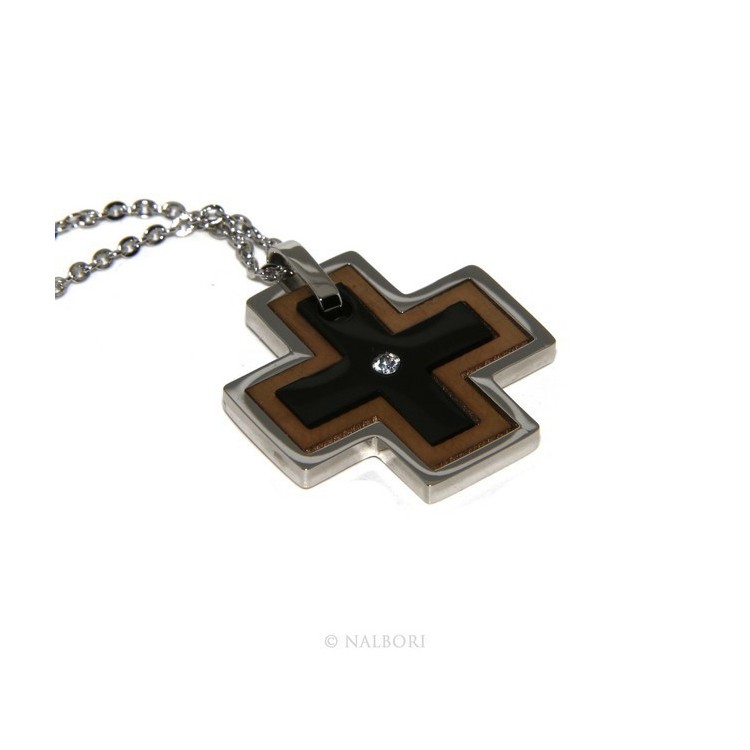 NSA|Acciaio anallergico : Esclusiva collana © NALBORI rolo' ciondolo croce puzzle 3 colori zircone