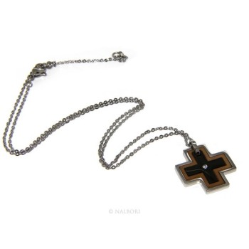 NSA|Acciaio anallergico : Esclusiva collana © NALBORI rolo' ciondolo croce puzzle 3 colori zircone