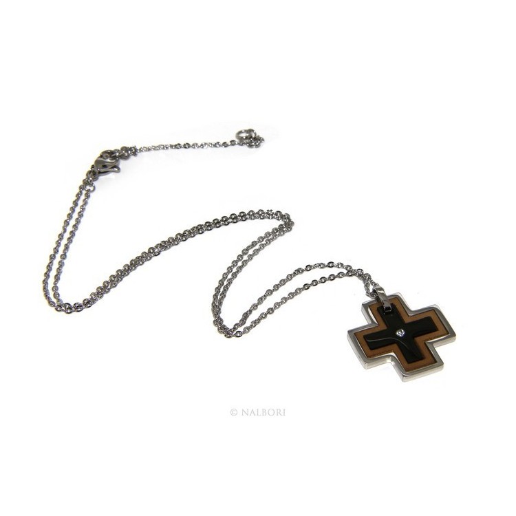 NSA|Acciaio anallergico : Esclusiva collana © NALBORI rolo' ciondolo croce puzzle 3 colori zircone
