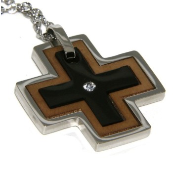 NSA|Collana croce puzzle 3 colori acciaio con zircone per uomo