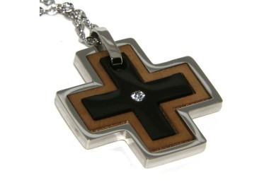 NSA|Collana croce puzzle 3 colori acciaio con zircone per uomo