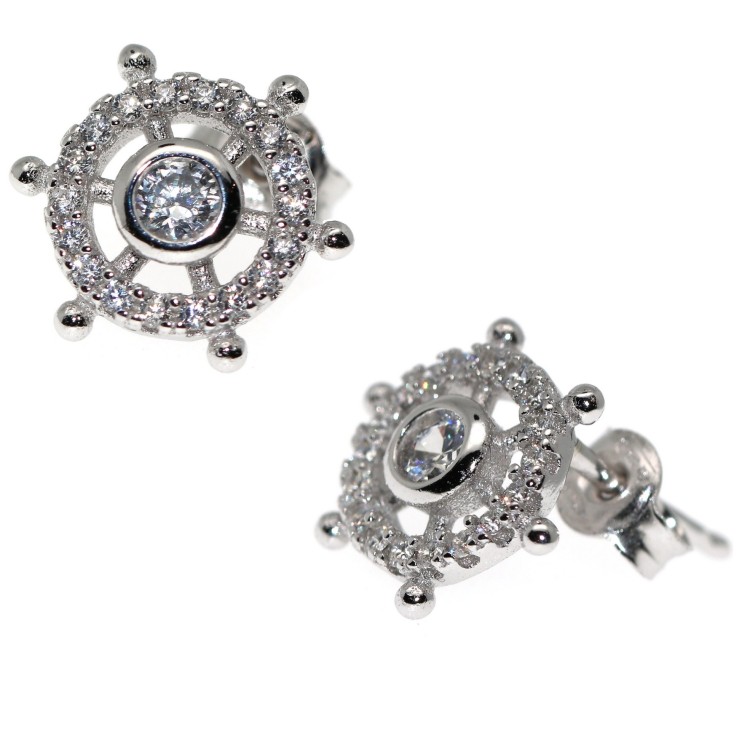 NSA|orecchini argento 925 punto luce cipollino zirconi con il timone serie nautica