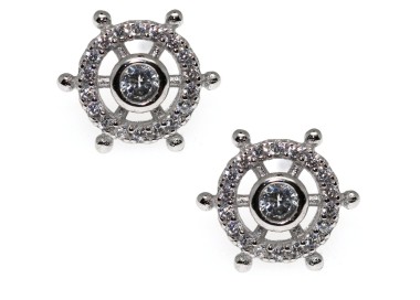 NSA|orecchini argento 925 punto luce cipollino zirconi con il timone serie nautica