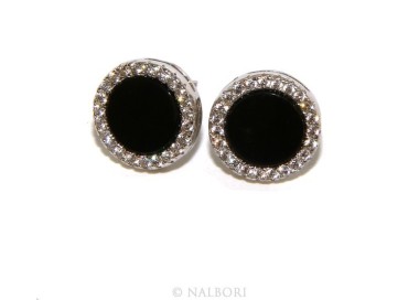 NSA|Argento 925 : coppia di orecchini 10mm uomo donna bottone cerchio nero pavè zirconi