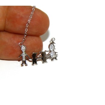 NSA|925: Collier Necklace with central pendant family with Boy and girl