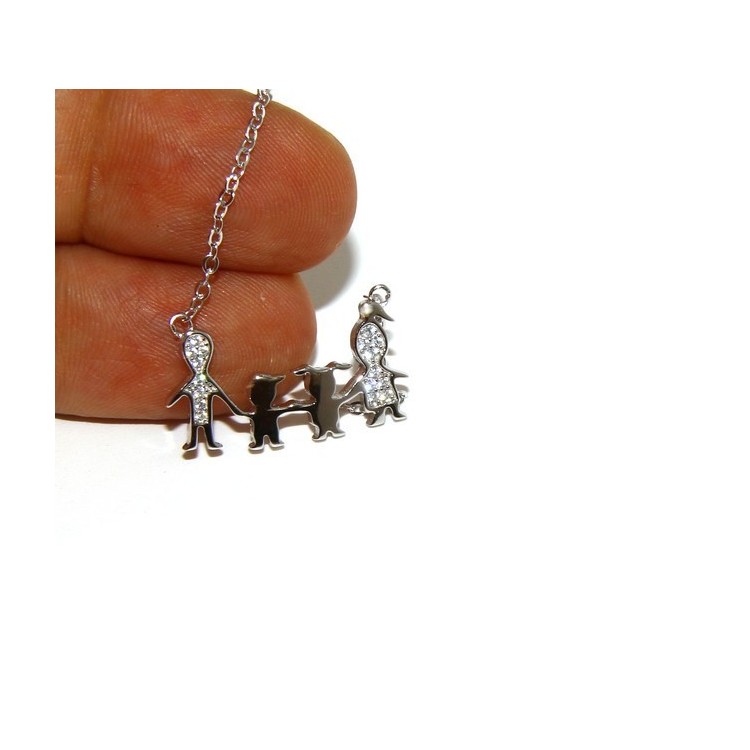 NSA|Argento 925 : Collana Collier donna pendente centrale famiglia con bambino bambina