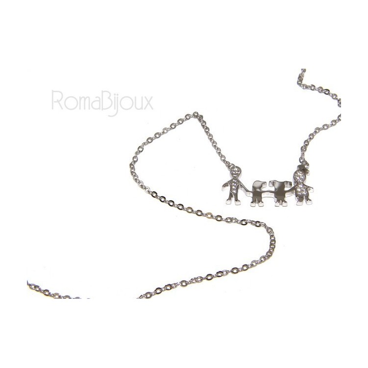 NSA|925: Collier Necklace with central pendant family with Boy and girl