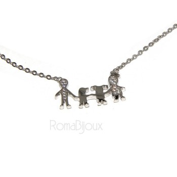 NSA|Argento 925 : Collana Collier donna pendente centrale famiglia con bambino bambina