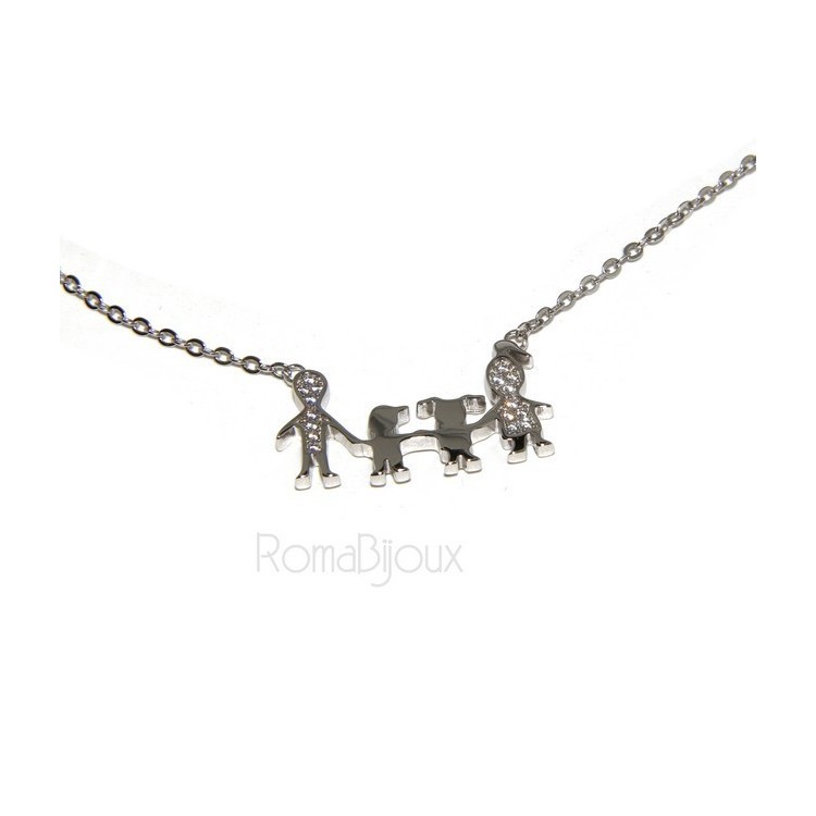NSA|Argento 925 : Collana Collier donna pendente centrale famiglia con bambino bambina