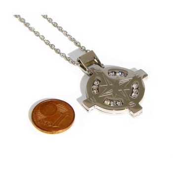 NSA|Stainless steel: Exclusive necklace rolo 'man rose pendant woman winds 12 white cubic zirconia