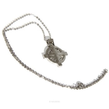 NSA|Stainless steel: Exclusive necklace rolo 'man rose pendant woman winds 12 white cubic zirconia