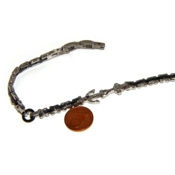 NSA|Bracciale  uomo donna Acciaio anallergico ceramica nera ancora zircone