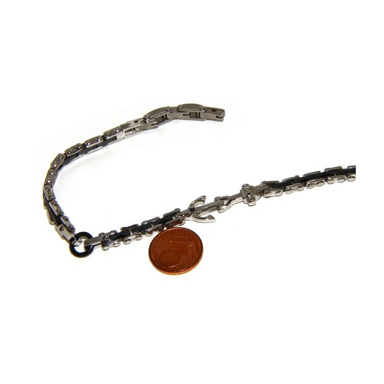 NSA|Bracciale  uomo donna Acciaio anallergico ceramica nera ancora zircone