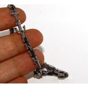 NSA|Bracciale  uomo donna Acciaio anallergico ceramica nera ancora zircone
