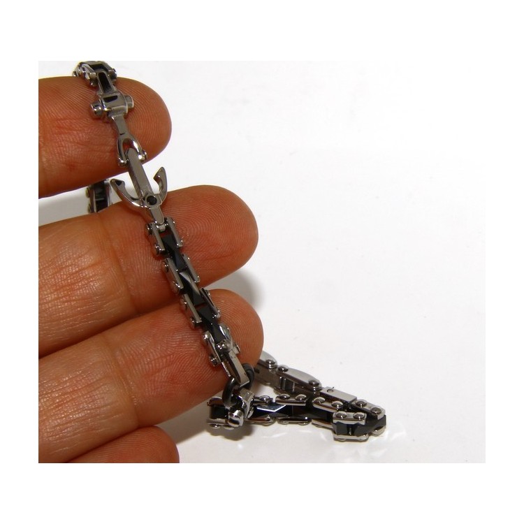 NSA|Bracciale  uomo donna Acciaio anallergico ceramica nera ancora zircone
