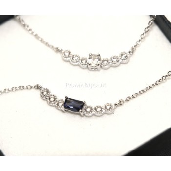 NSA|Argento 925 : Collana Collier donna centrale zirconi bianchi blu