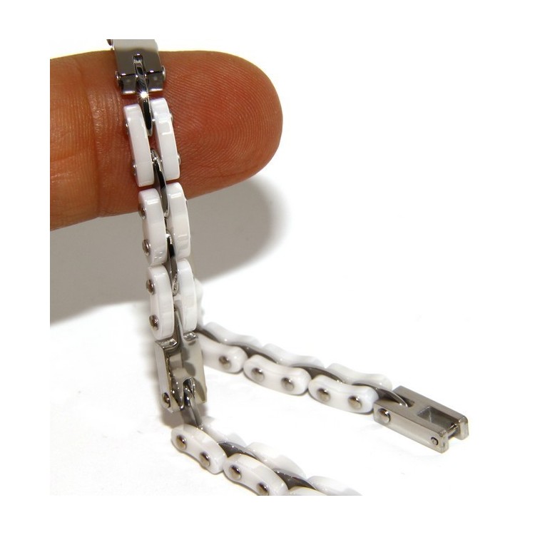 NSA|Bracciale Acciaio uomo donna anallergico ceramica bianco bullonato