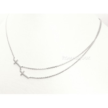 NSA|Argento 925 : Collana Collier donna o uomo doppia catena e 2 croci pavè zirconi bianchi