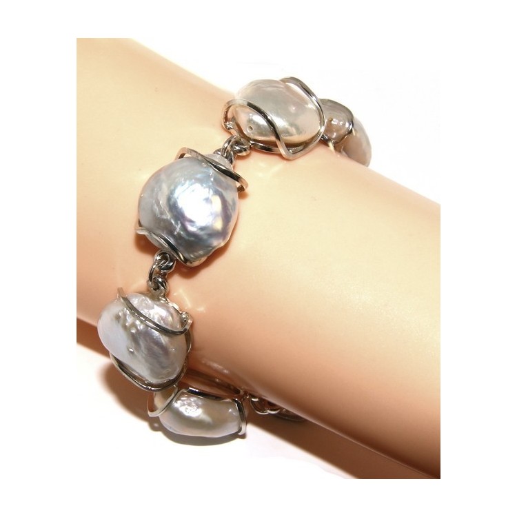 NSA|Argento 925 : Bracciale donna mega perle naturali barocche scaramazze
