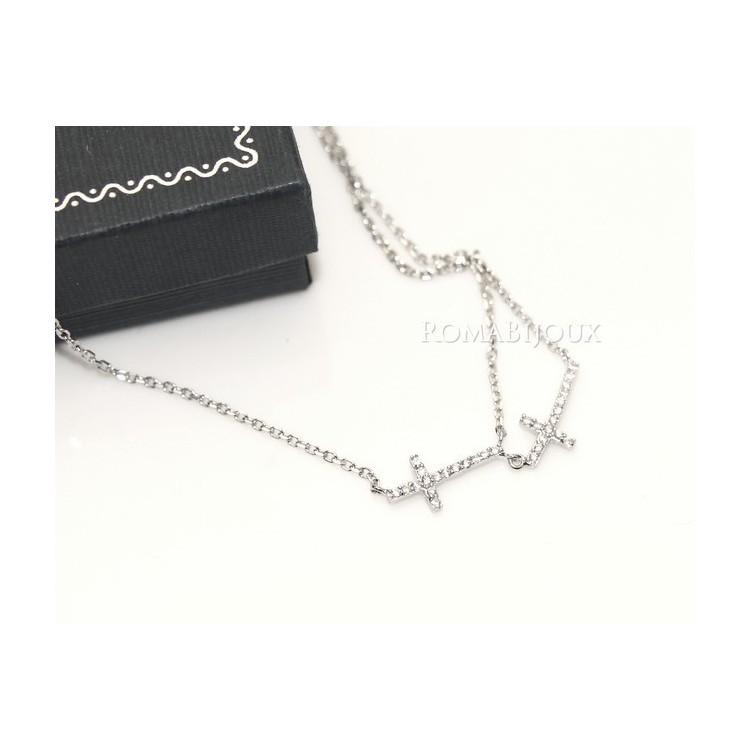 NSA|925 silver double chain necklace with zircon crosses
