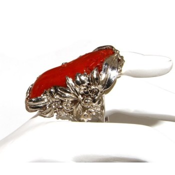 NSA|925: big ring adjustable Baroque woman handmade with genuine natural red coral