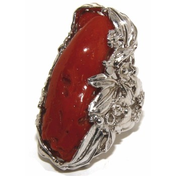 NSA|anello argento 925 corallo grande barocco regolabile naturale rosso