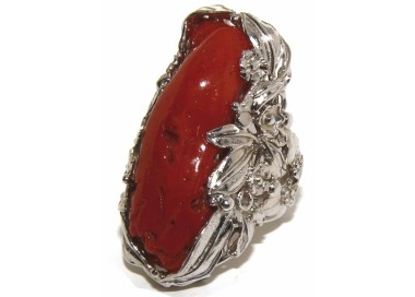 NSA|anello argento 925 corallo grande barocco regolabile naturale rosso