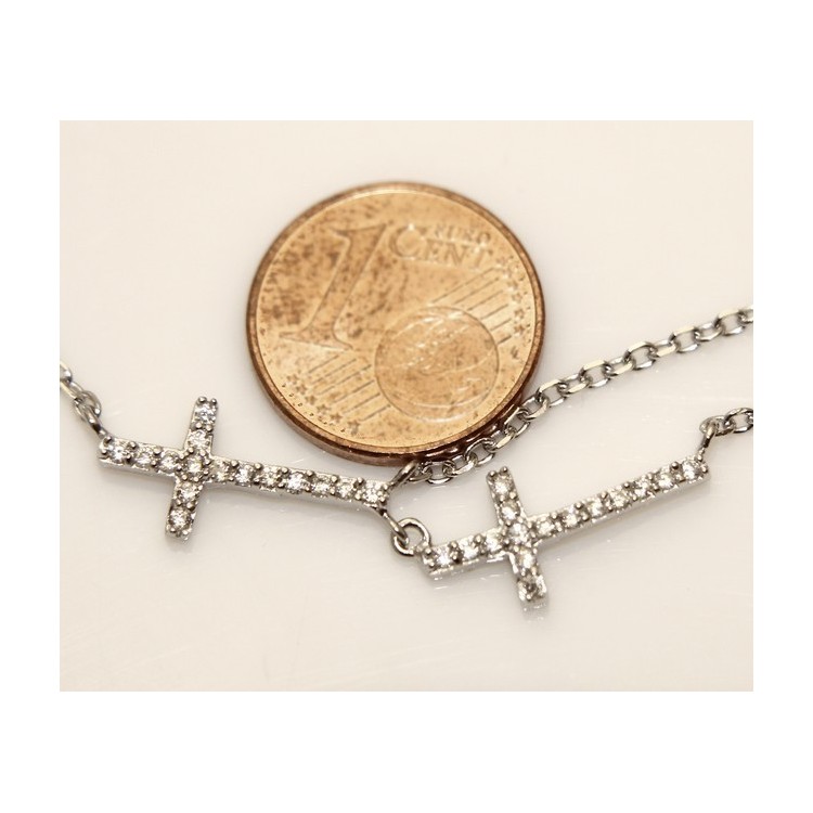 NSA|925 silver double chain necklace with zircon crosses