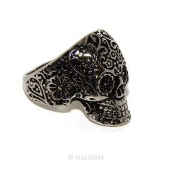 NSA|Hypoallergenic stainless steel: Mexican skull ring man woman skull 3D burnished