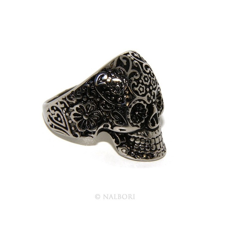 NSA|Hypoallergenic stainless steel: Mexican skull ring man woman skull 3D burnished