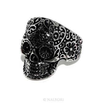 NSA|Acciaio Anallergico inossidabile : anello uomo donna teschio messicano skull 3D brunito