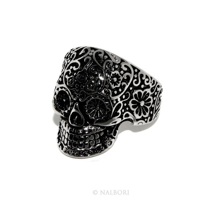 NSA|Hypoallergenic stainless steel: Mexican skull ring man woman skull 3D burnished