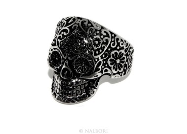 NSA|Acciaio Anallergico inossidabile : anello uomo donna teschio messicano skull 3D brunito