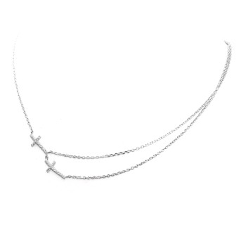 NSA|925 silver double chain necklace with zircon crosses