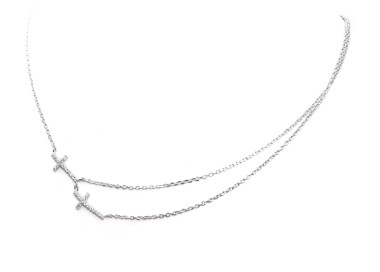 NSA|925 silver double chain necklace with zircon crosses