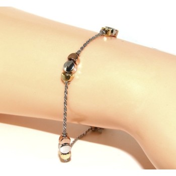 NSA|Argento 925 : Bracciale donna rope con disco e lune rodiati oro bianco rosa giallo 3 colori.