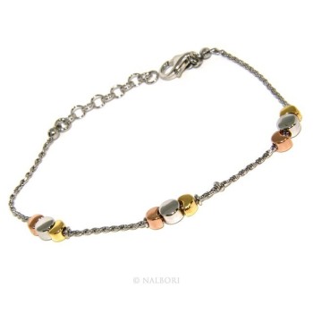 NSA|925: woman bracelet with rope drive and moons rhodium-plated white gold pink yellow 3 colors.