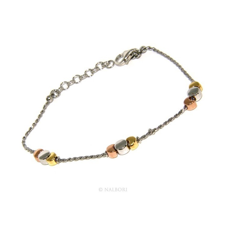 NSA|Argento 925 : Bracciale donna rope con disco e lune rodiati oro bianco rosa giallo 3 colori.